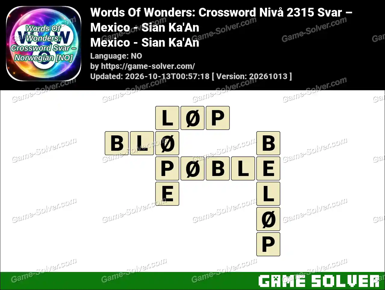 Words Of Wonders: Crossword Nivå 2315 Svar – Mexico – Sian Ka’An